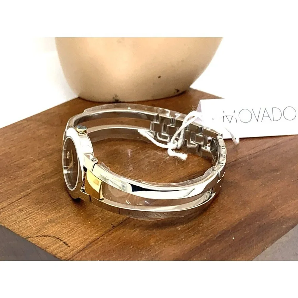 Movado Women's Watch 0606893 Amorosa Black Dial Swiss Quartz 24mm 2-Tone Bangle
